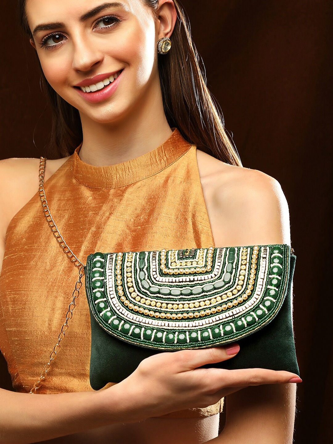 

Rubans Embellished Purse Clutch, Green