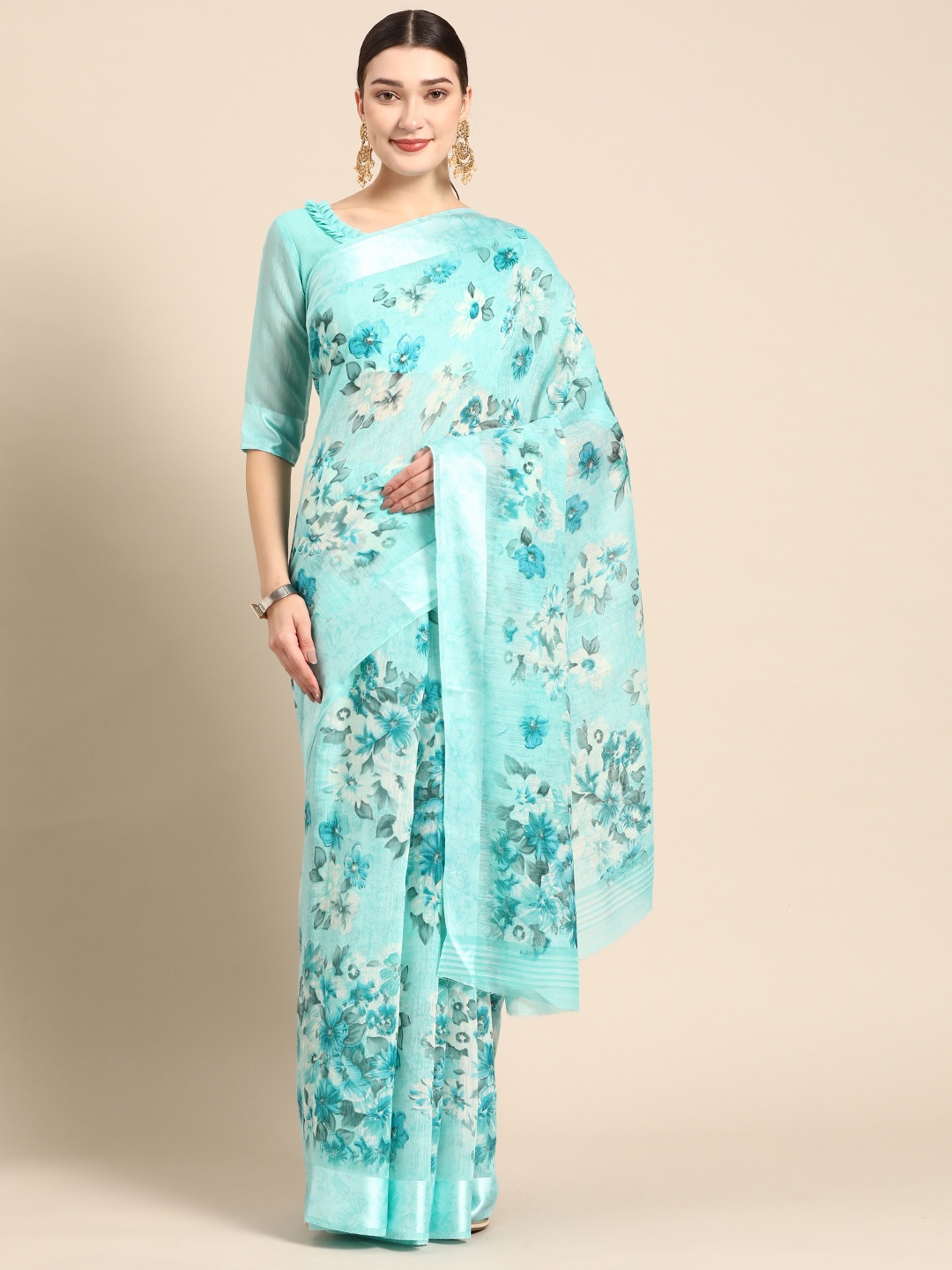 

AHIKA Turquoise Blue Floral Saree
