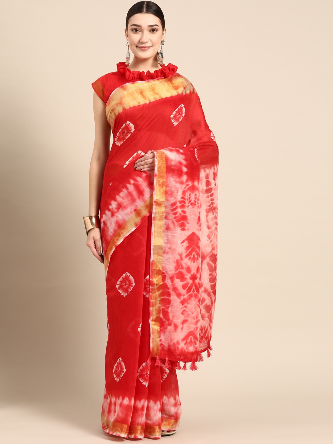 

AHIKA Red Batik Dyed Saree