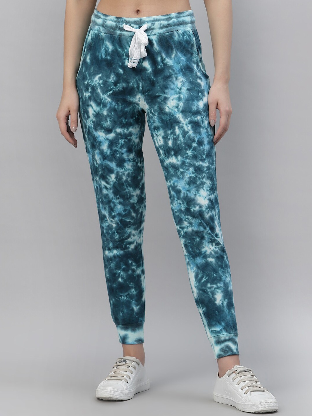 

Nimble Women Tie-Dye Patterned Cotton Joggers, Blue