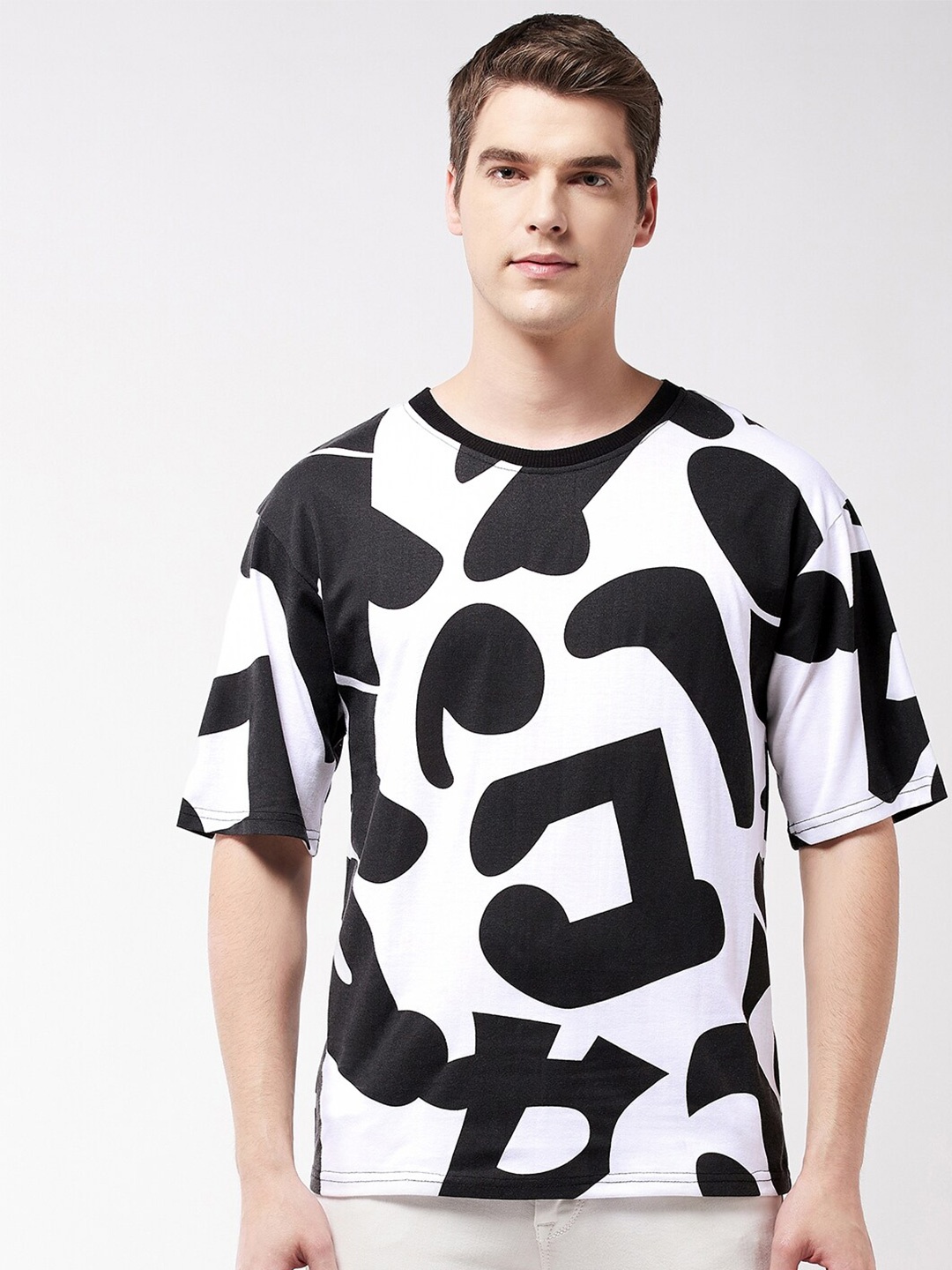 

GRITSTONES Men Printed Oversize Cotton T-shirt, White