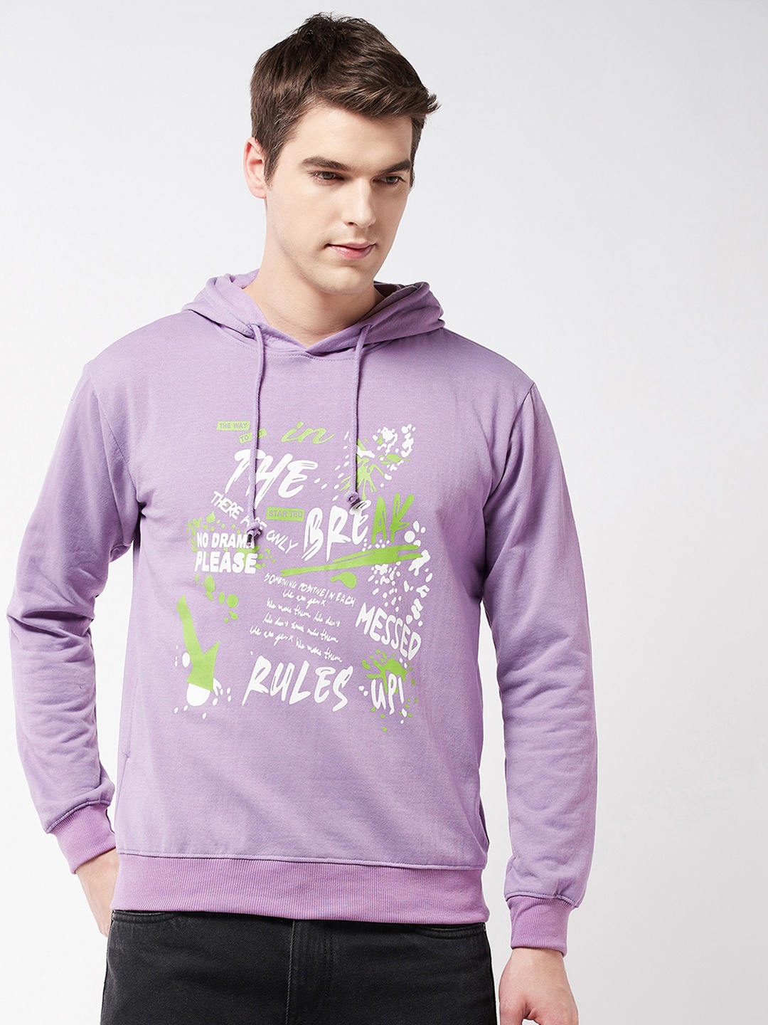 

GRITSTONES Men Printed Hooded Cotton Sweatshirt, Purple