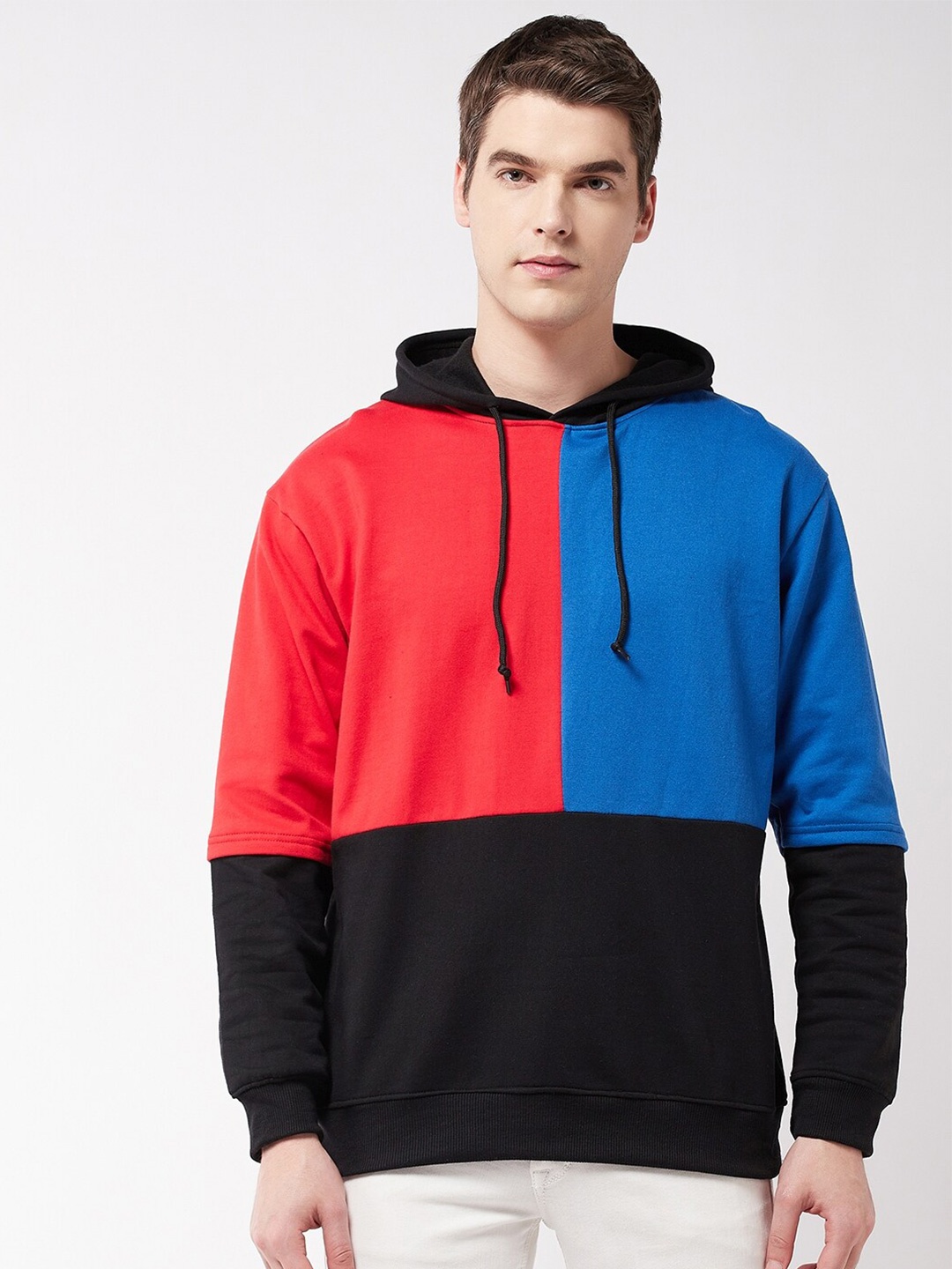 

GRITSTONES Men Colourblocked Hooded Sweatshirt, Black