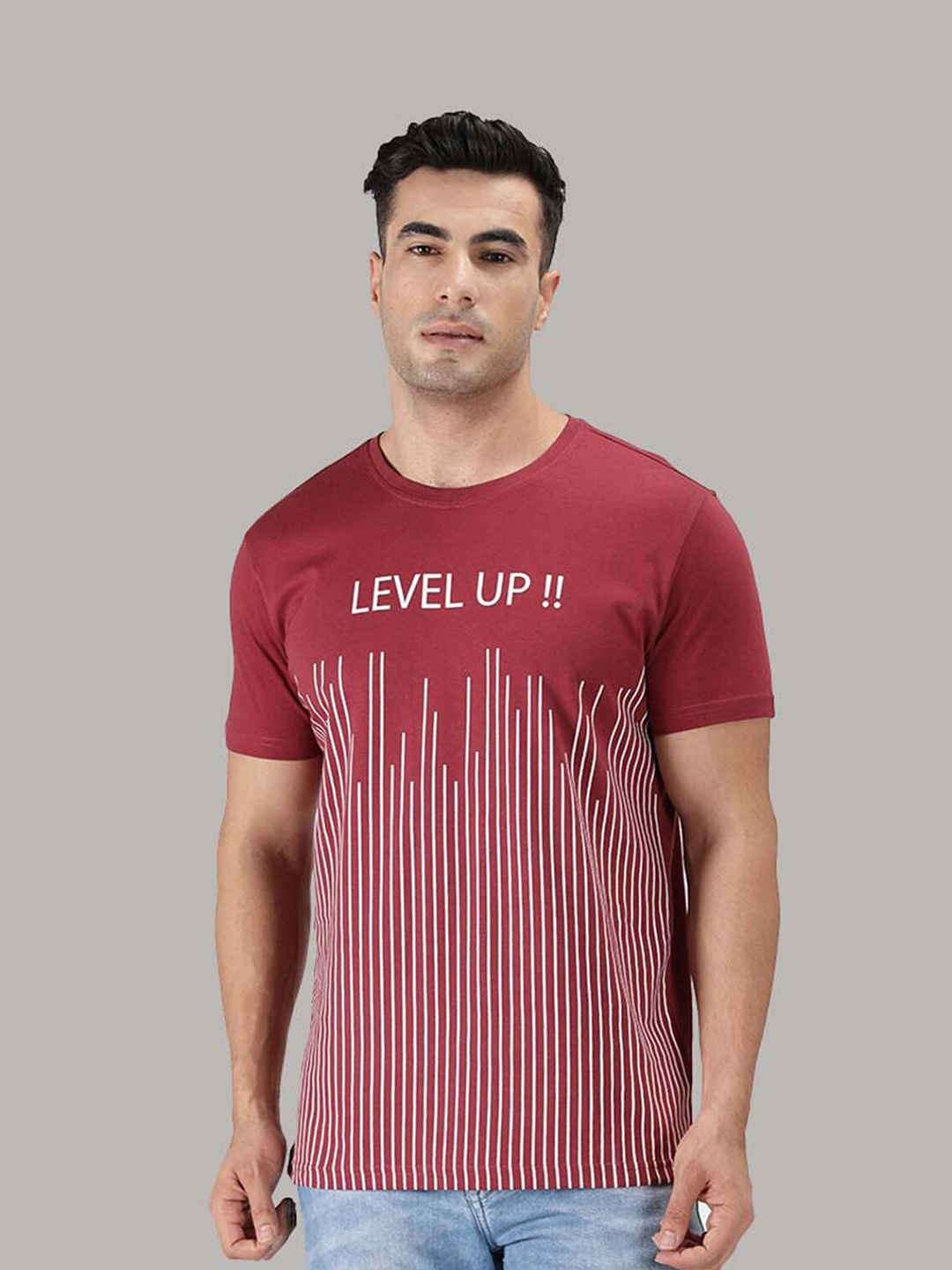 

Nimble Men Maroon Striped T-shirt