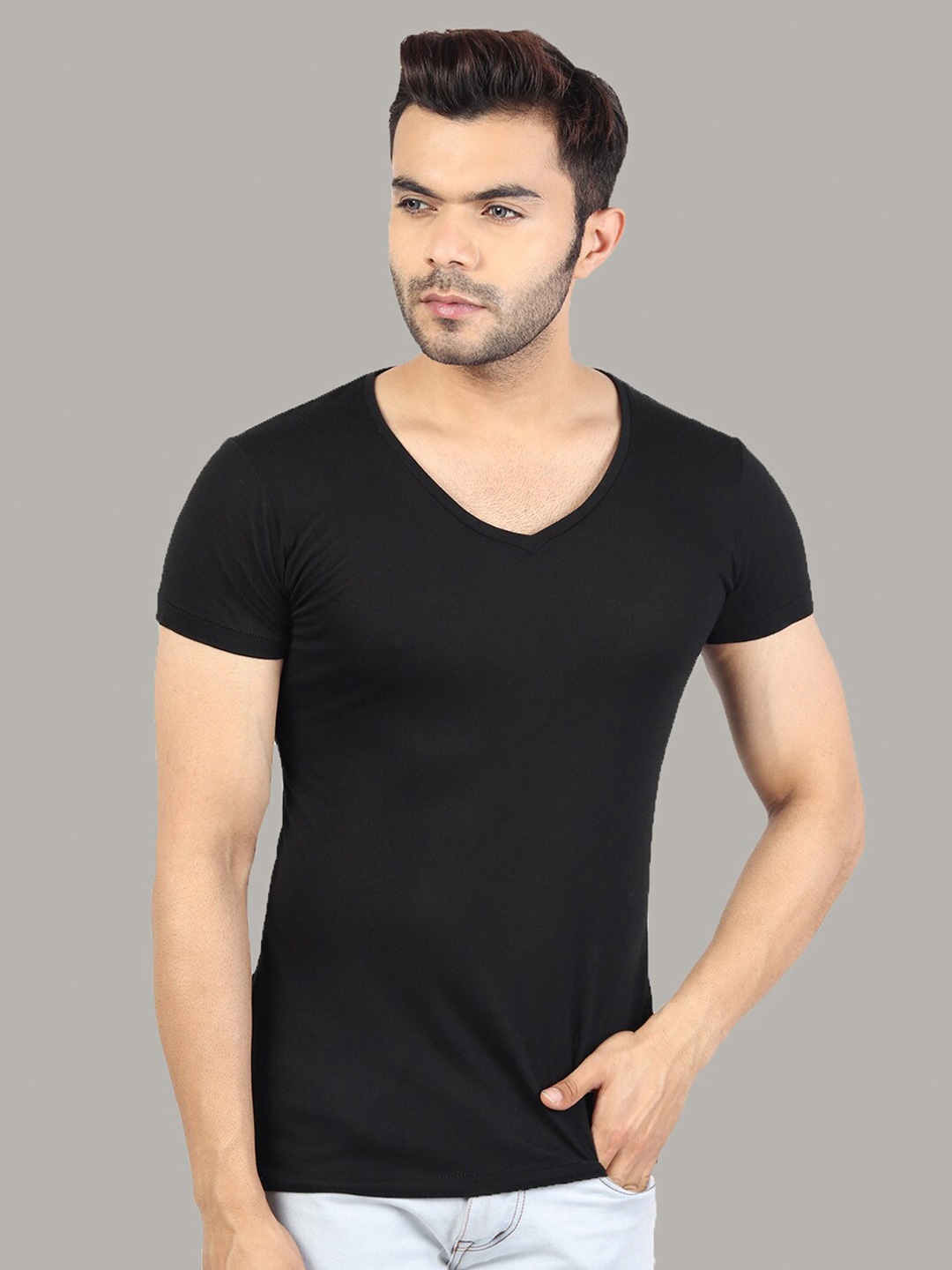 

Nimble Men Black V-Neck T-shirt