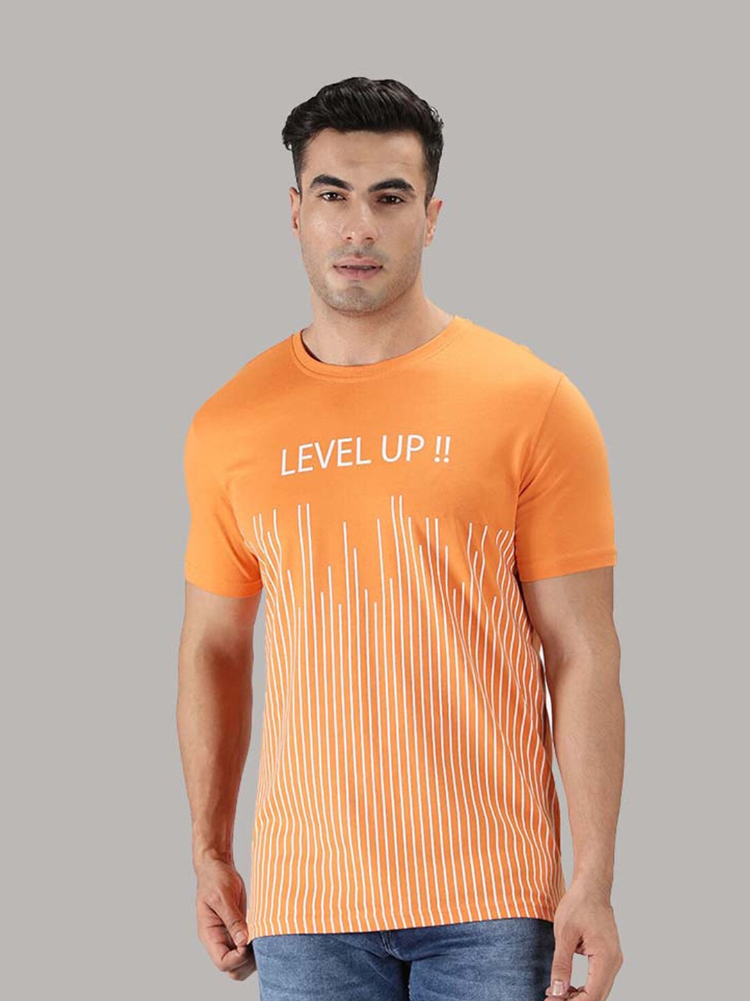 

Nimble Men Orange Printed T-shirt