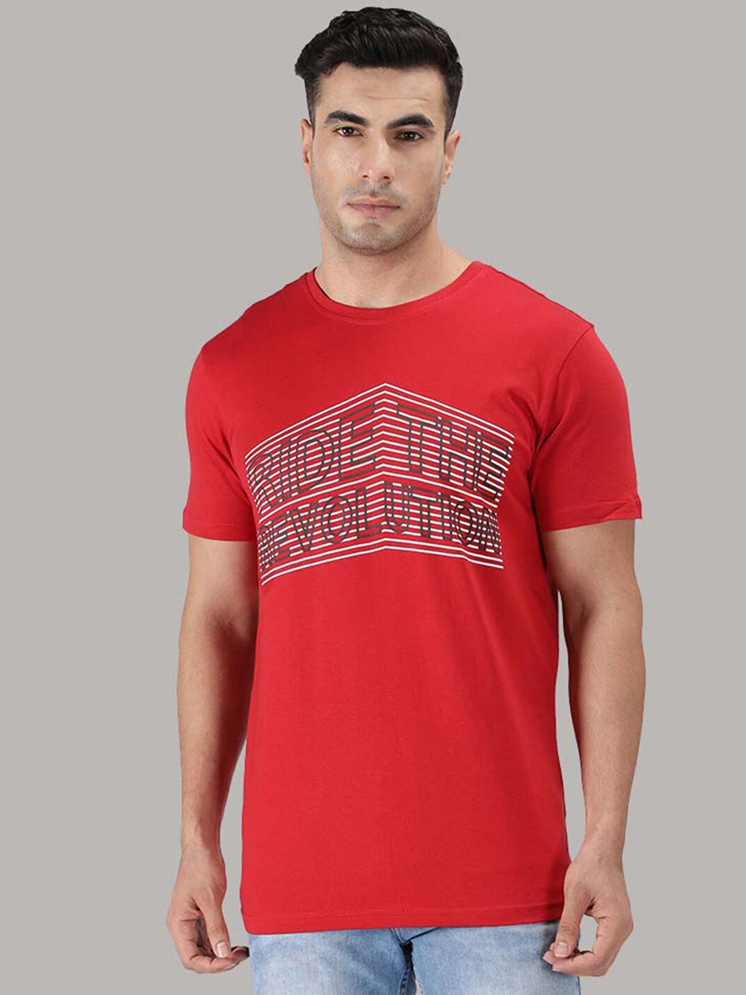 

Nimble Men Red Printed T-shirt