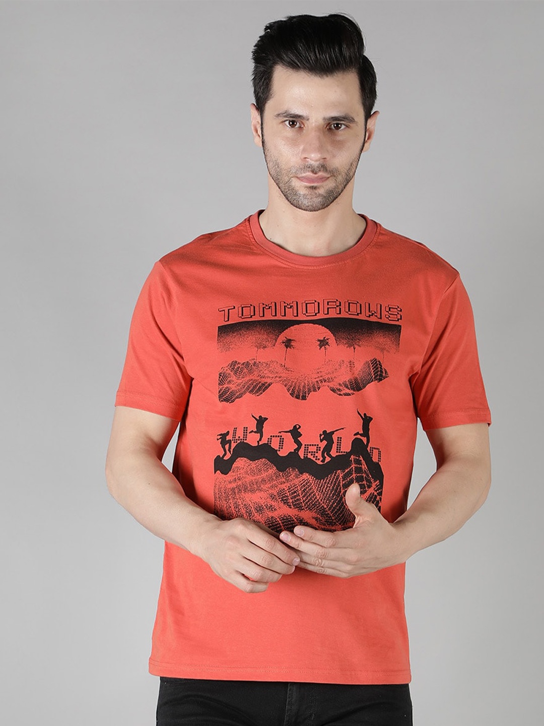 

Nimble Men Printed Round Neck Cotton T-shirt, Maroon