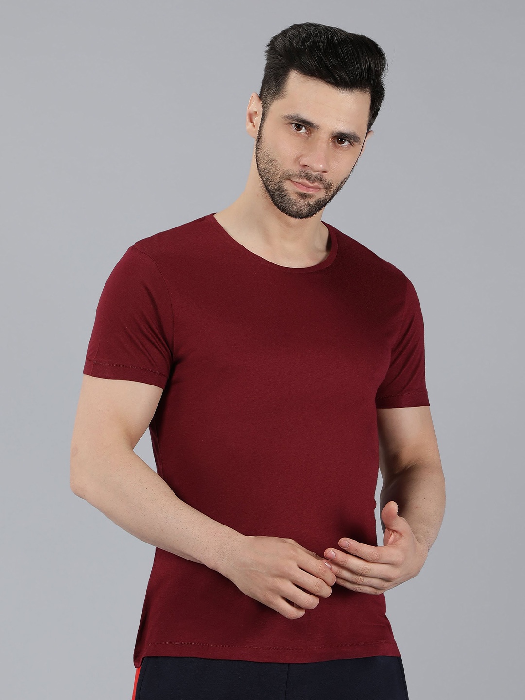 

Nimble Men Maroon Cotton T-shirt