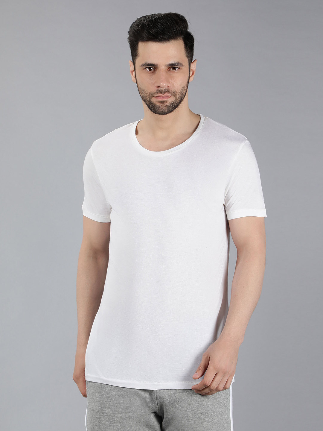 

Nimble Men Round Neck Short Sleeves Modal T-shirt, White