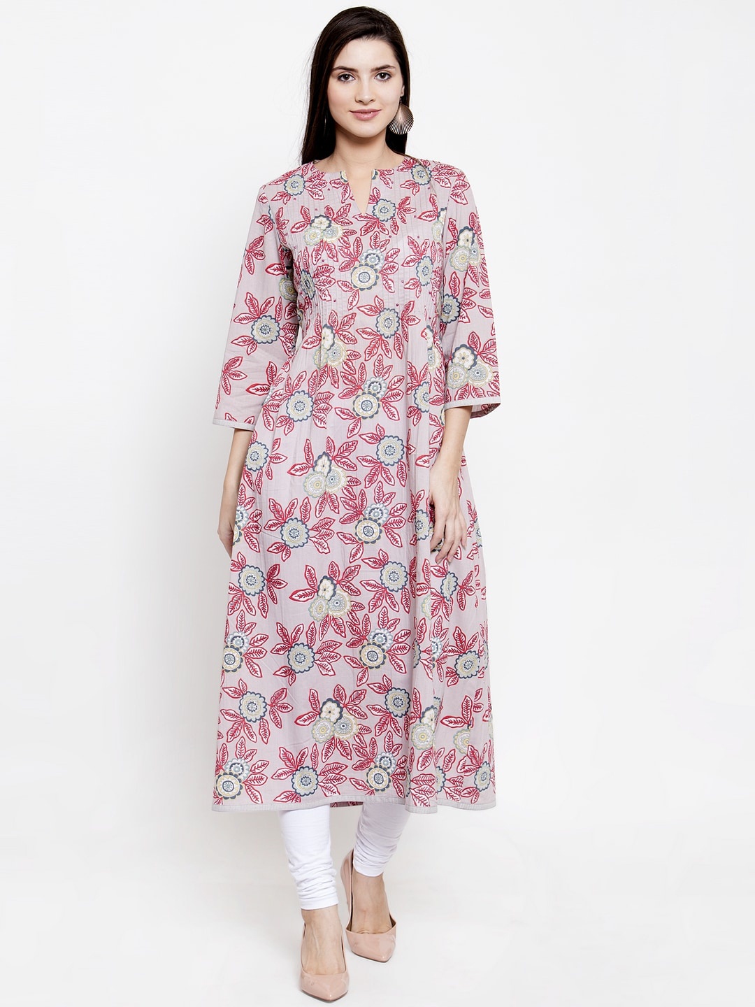 

The Kurta Express Floral Printed Cotton Anarkali Kurta, Grey