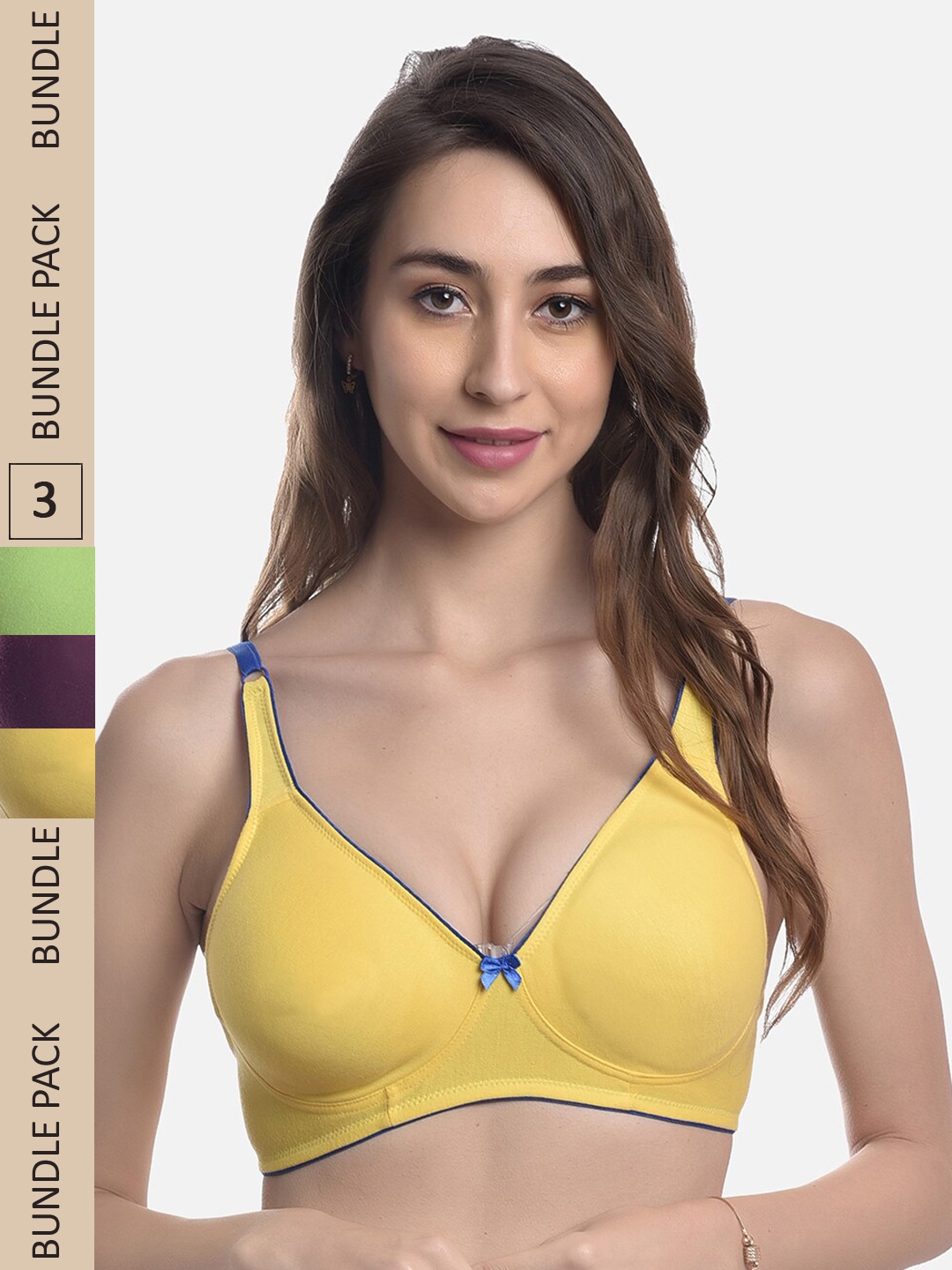 

FIMS Pack of 3 Non Padded Non Wired Everyday Bra, Yellow