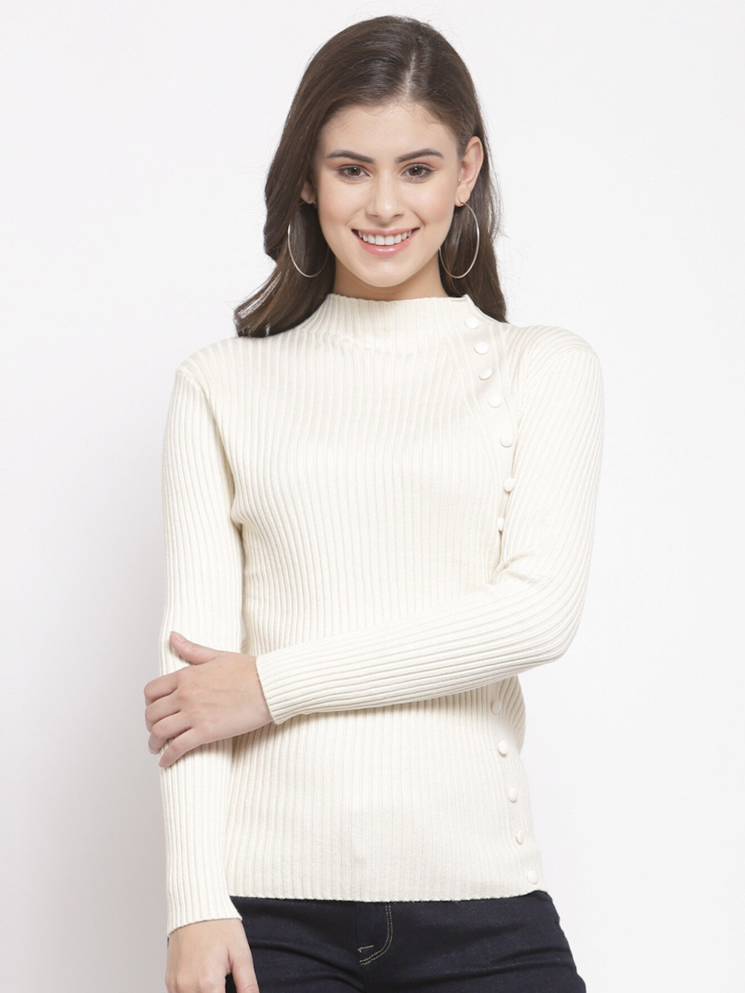 

Mafadeny Women Striped Pullover, Off white