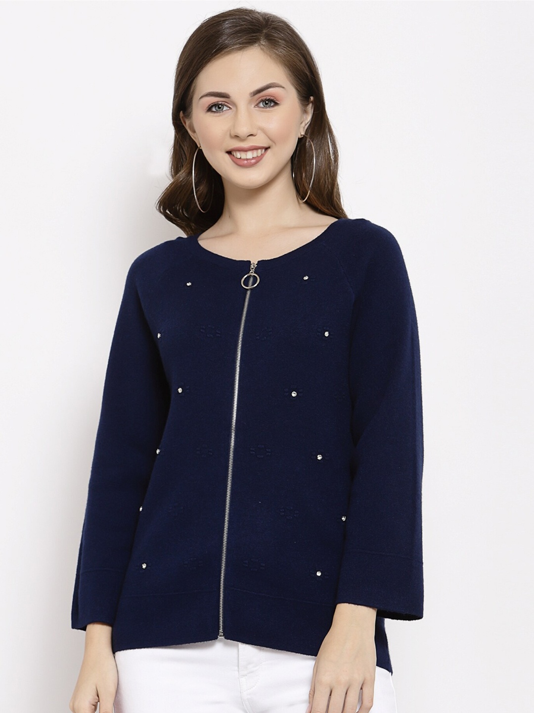 

Mafadeny Women Embroidered Cardigan, Navy blue