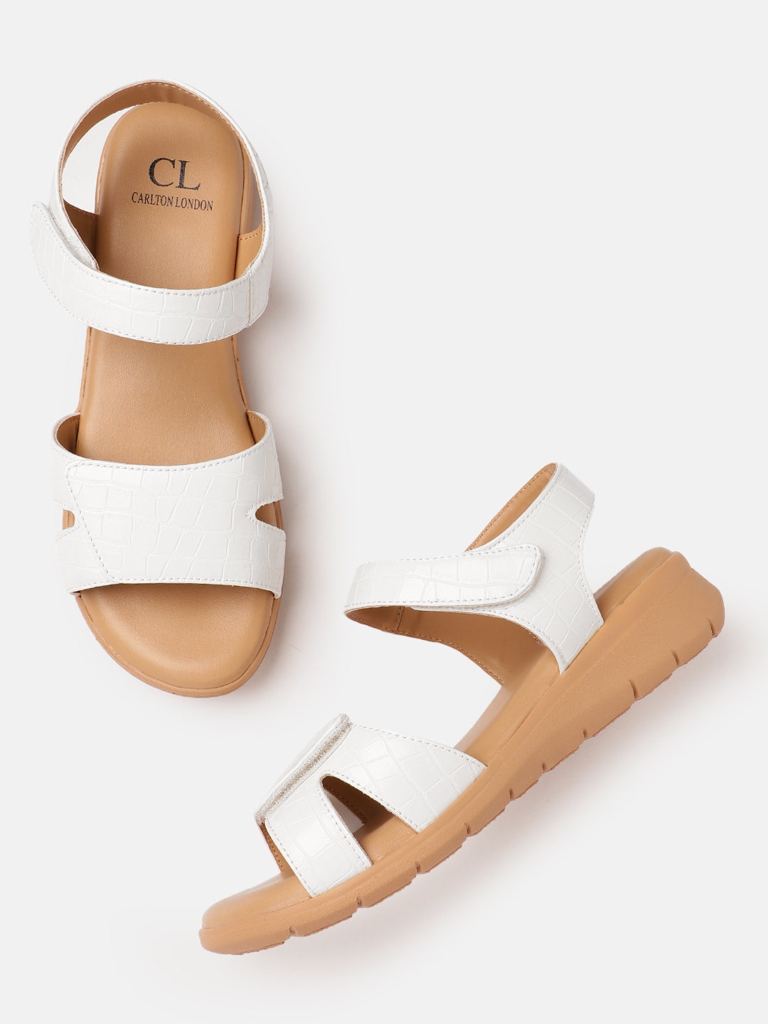 

Carlton London Women Croc Textured Open Toe Flats, White