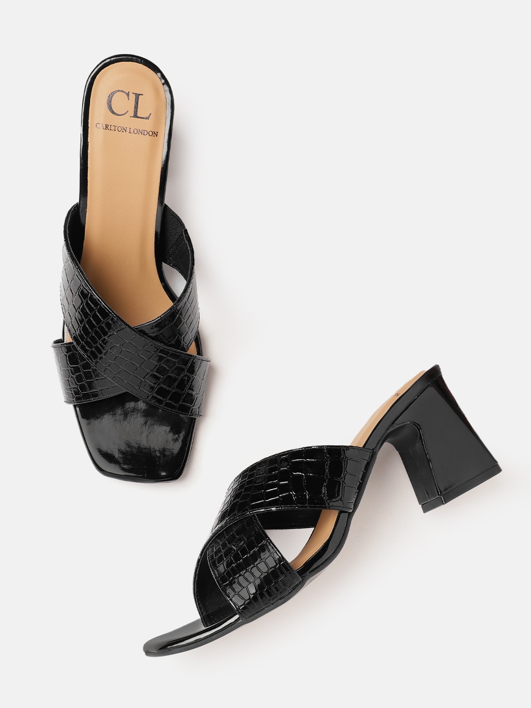 

Carlton London Women Croc Textured Block Heels, Black