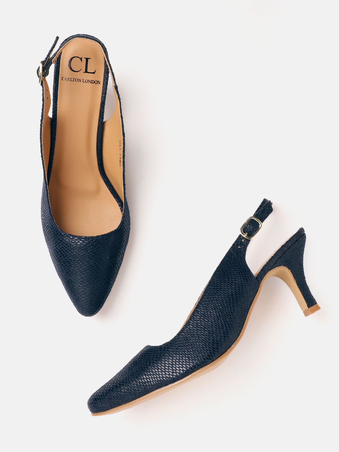 

Carlton London Women Snake Skin Textured Slim Heel Mules, Navy blue