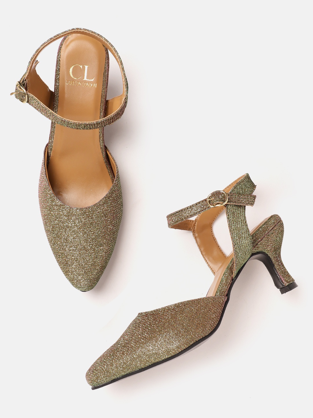 

Carlton London Women Slim Heel Party Mules With Shimmer Detail, Gold