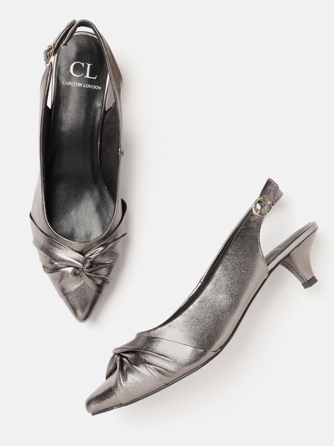 

Carlton London Women Kitten Heel Mules With Knot Detail, Metallic