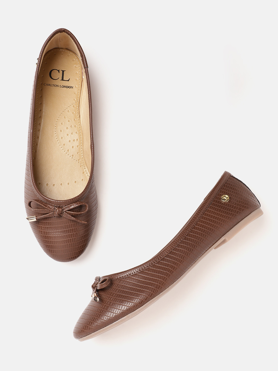

Carlton London Snake Skin Textured Ballerinas with Bows, Brown
