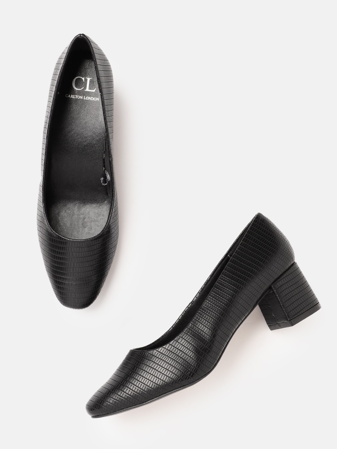 

Carlton London Snake Skin Textured Block Pumps, Black