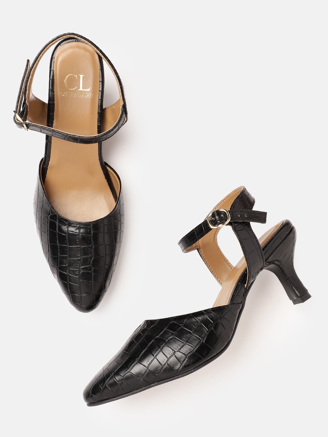 

Carlton London Croc Textured Pointed Toe Slim Heels, Black