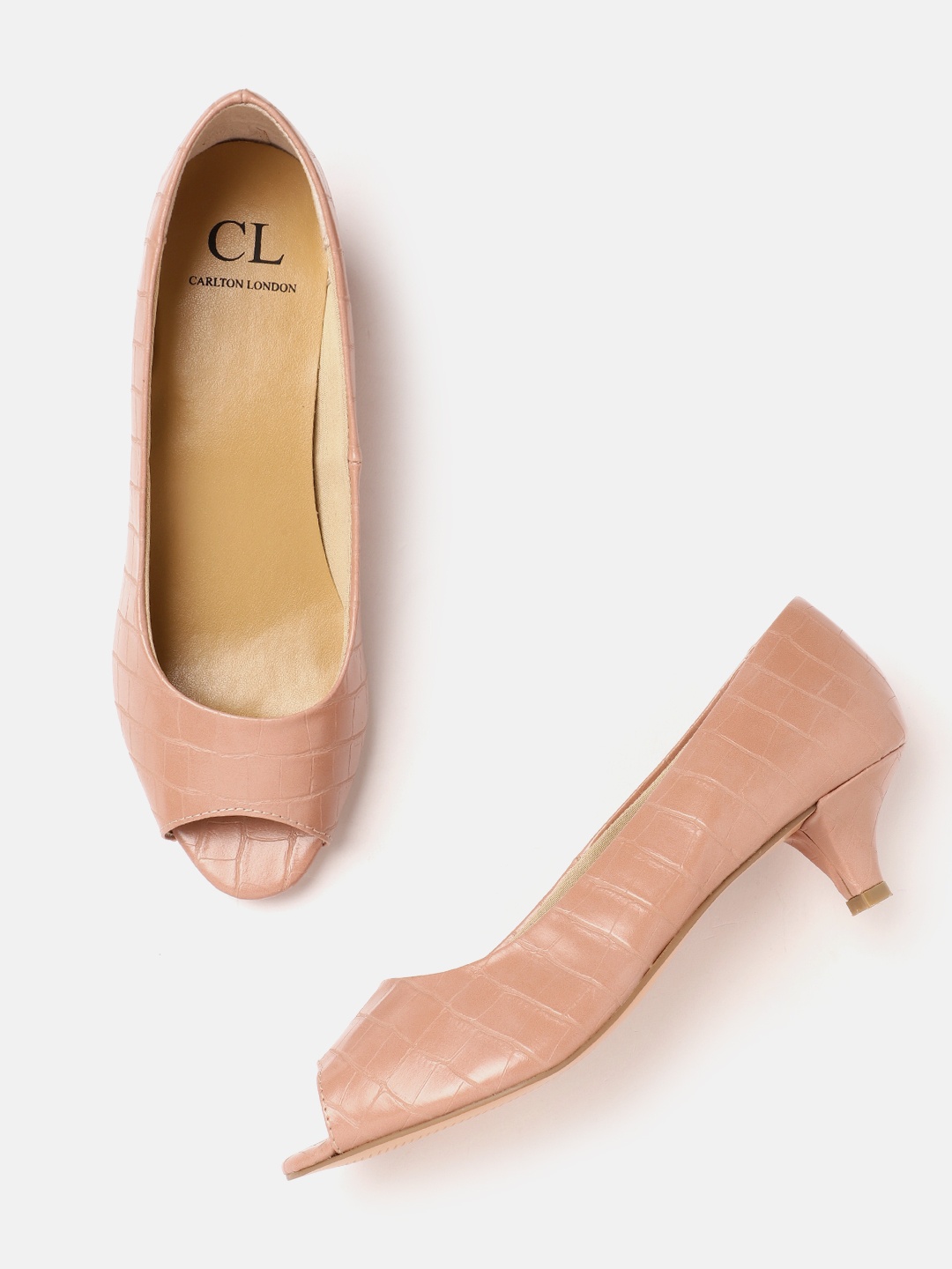 

Carlton London Croc Textured Peep Toe Kitten Pumps, Rose