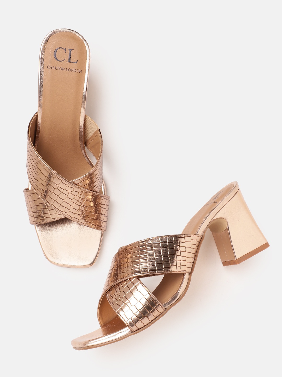 

Carlton London Croc Textured Block Heels, Rose gold