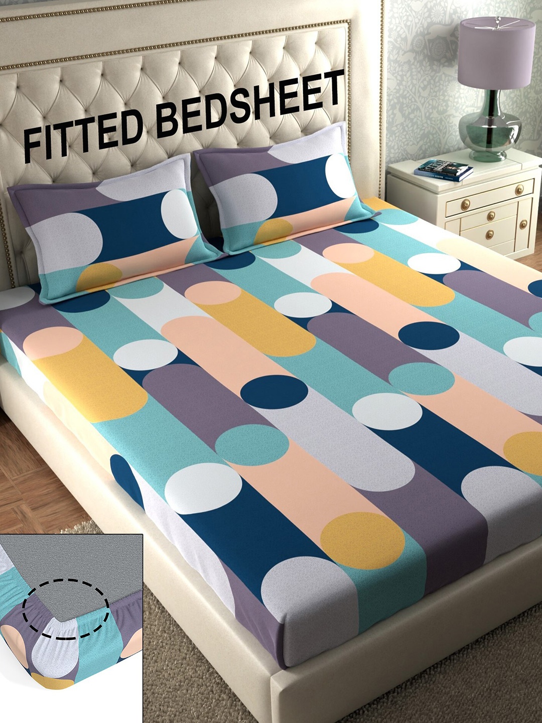 

CHHAVI INDIA Green & Purple Geometric 210 TC Queen Bedsheet with 2 Pillow Covers