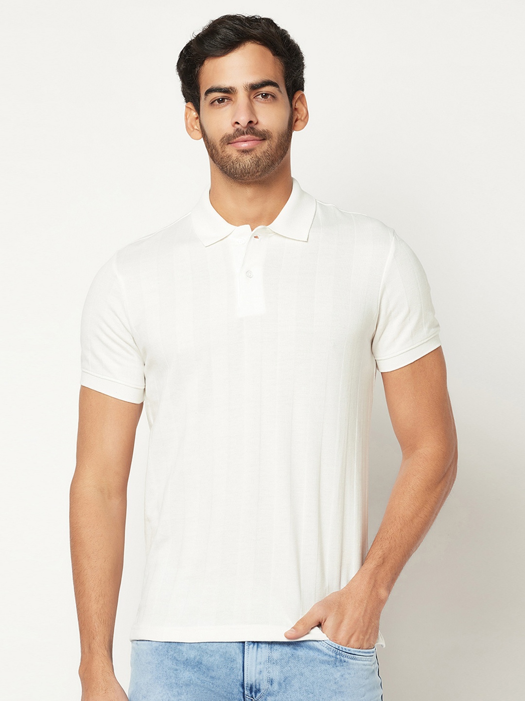 

Blue Buddha Men Polo Collar T-shirt, White