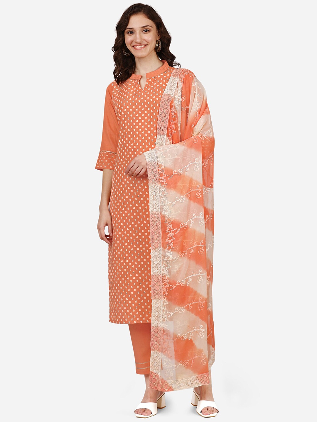 

FEMMIBELLA Women Paisley Printed Kurta with Trousers & Dupatta, Coral