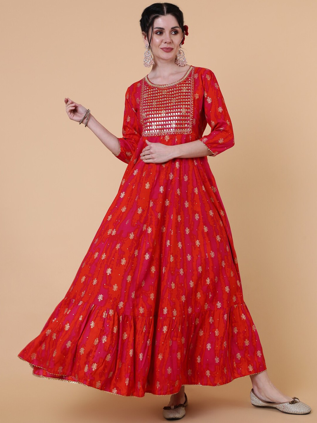 

GULMOHAR JAIPUR Yoke Design Anarkali Kurta, Red