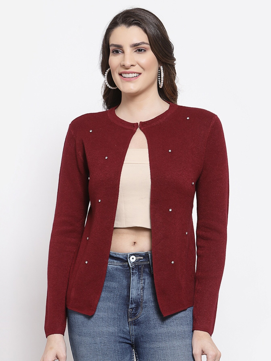 

Mafadeny Women Open Front Shrug, Maroon
