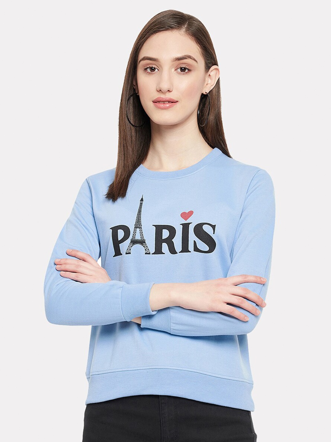 

STROP Women Printed Cotton Round Neck Sweatshirt, Blue