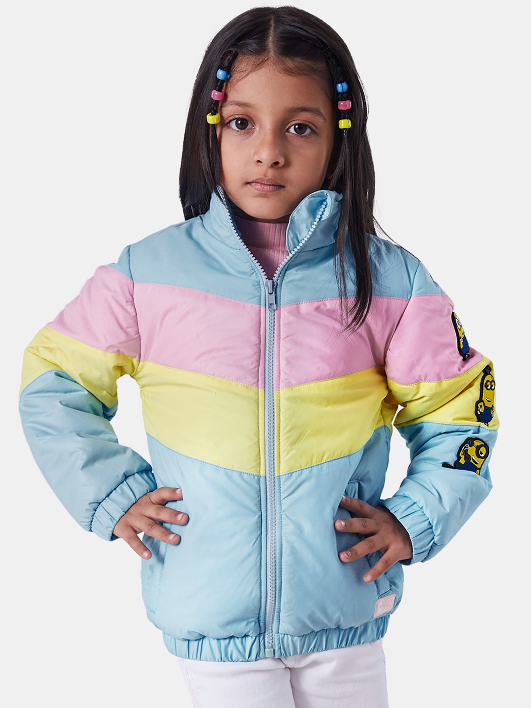 

The Souled Store Girls Colourblocked Longline Padded Jacket, Blue