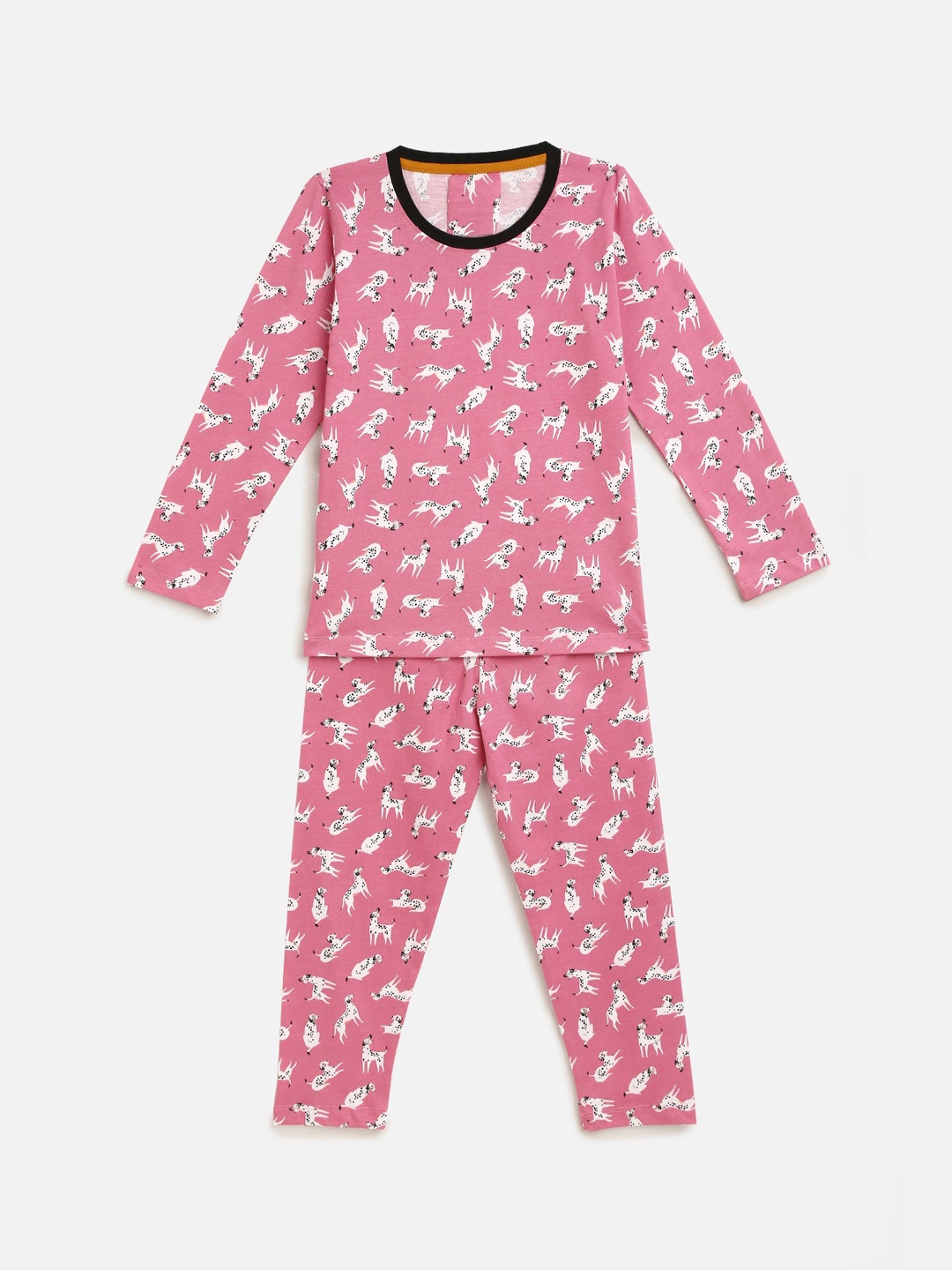 

HERE&NOW Girls Printed Cotton Night suit, Pink