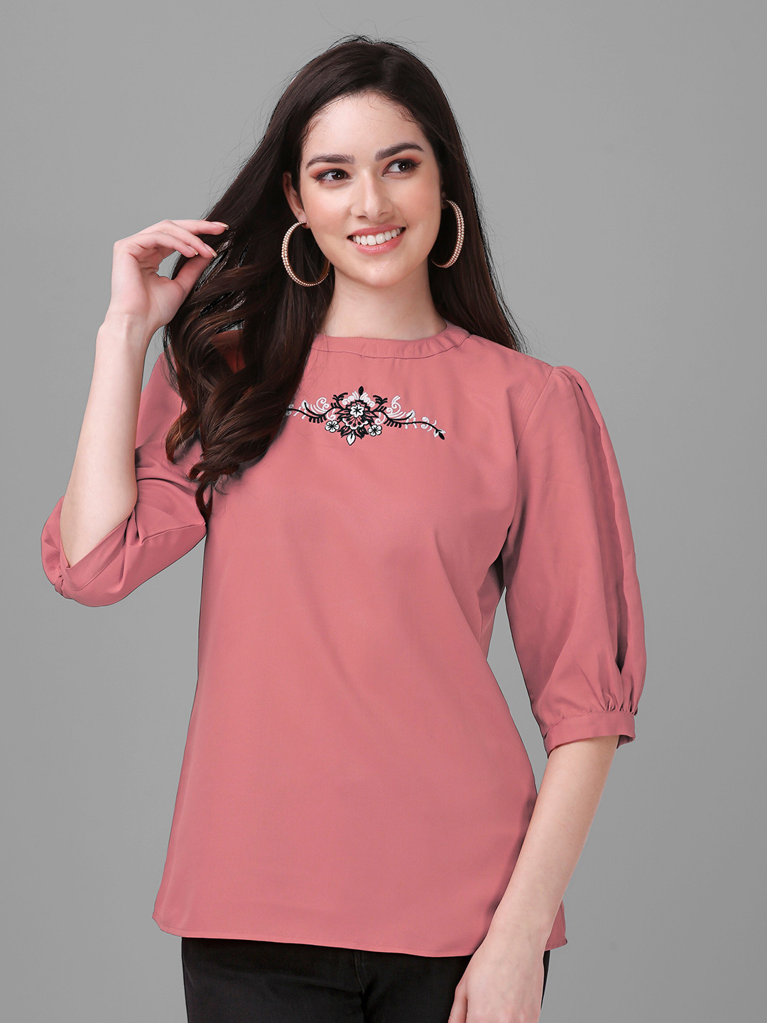 

Sarvayog Fashion Embroidered Tie-Up Back Top, Peach