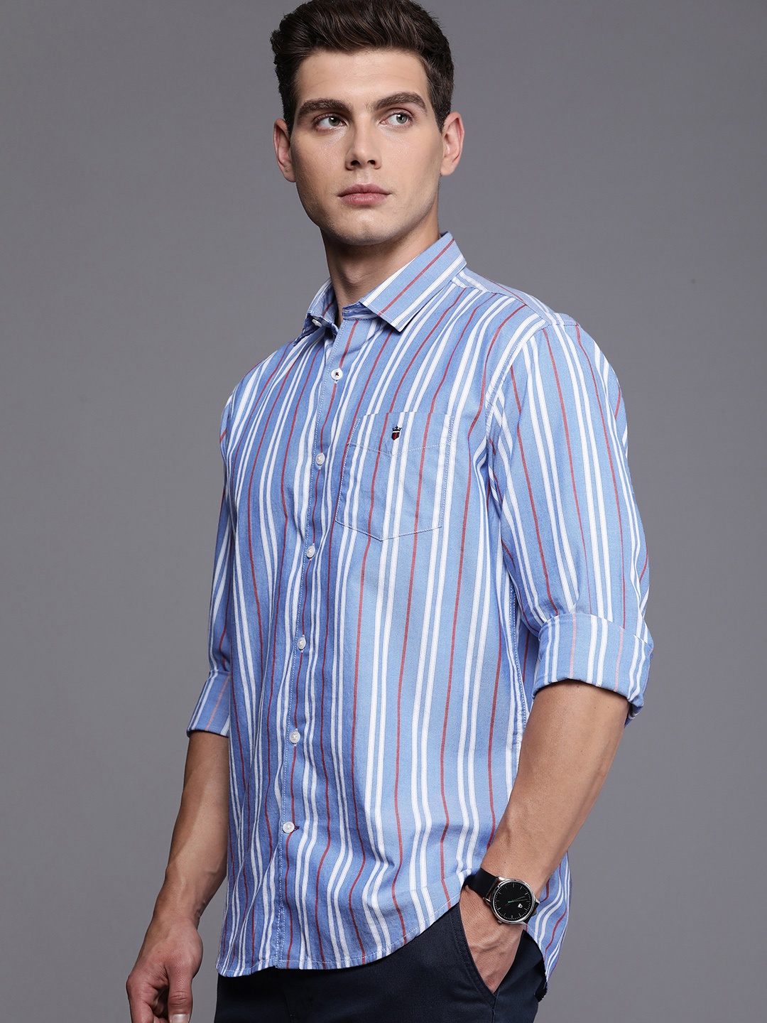 

Louis Philippe Sport Men Pure Cotton Slim Fit Striped Casual Shirt, Blue