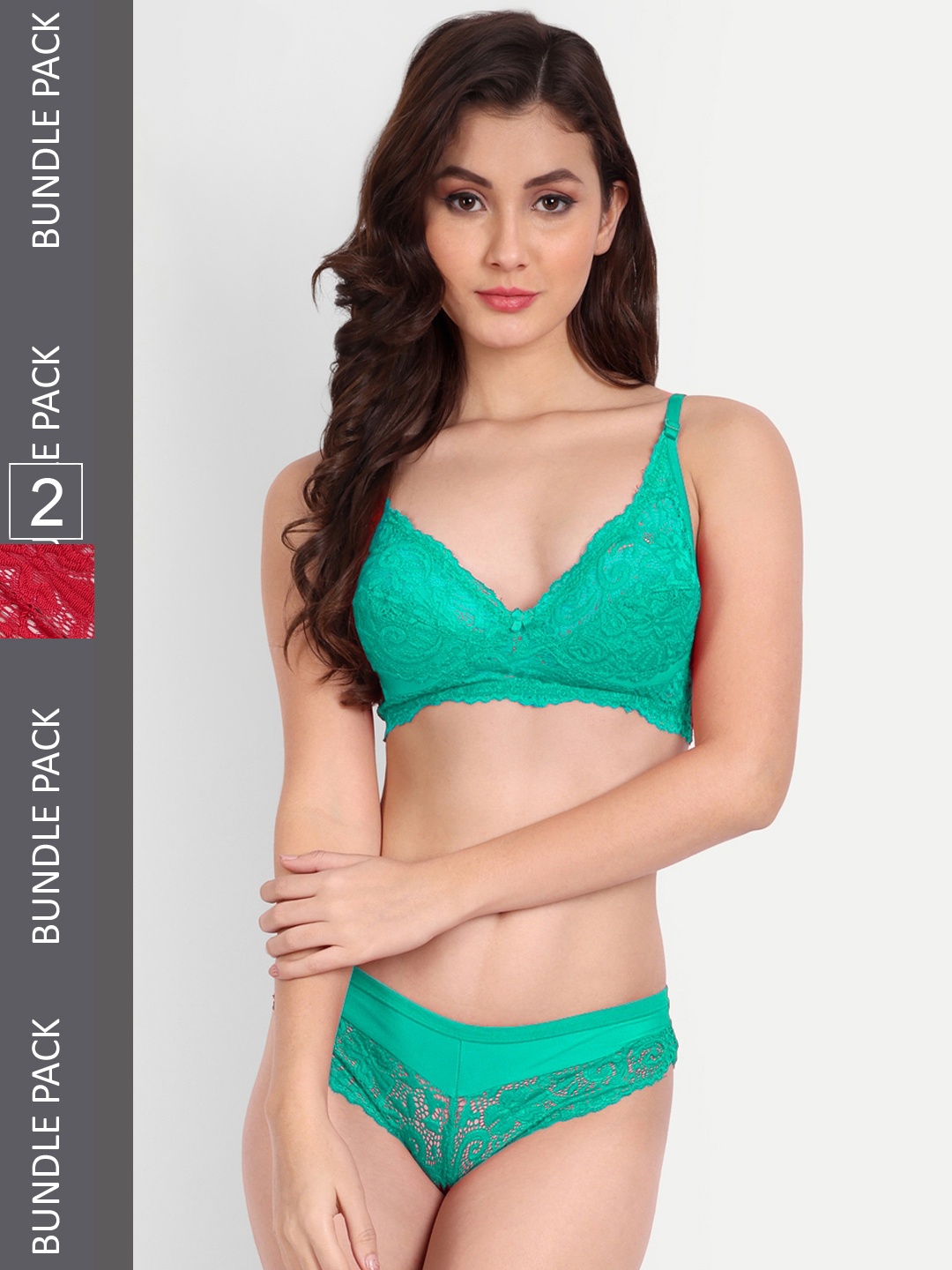 FIMS Pack of 2 Lingerie Set NEW_Blumer_Set_GreenRed_B, Green