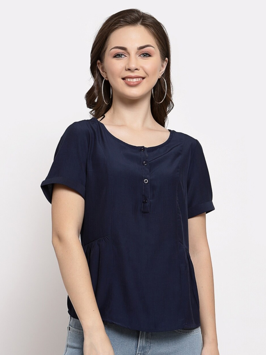 

Mafadeny Cotton A- Line Top, Navy blue