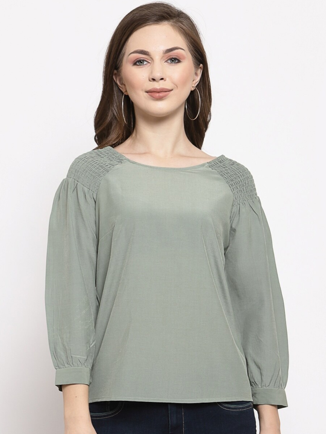 

Mafadeny Top with Smocked Detail, Green