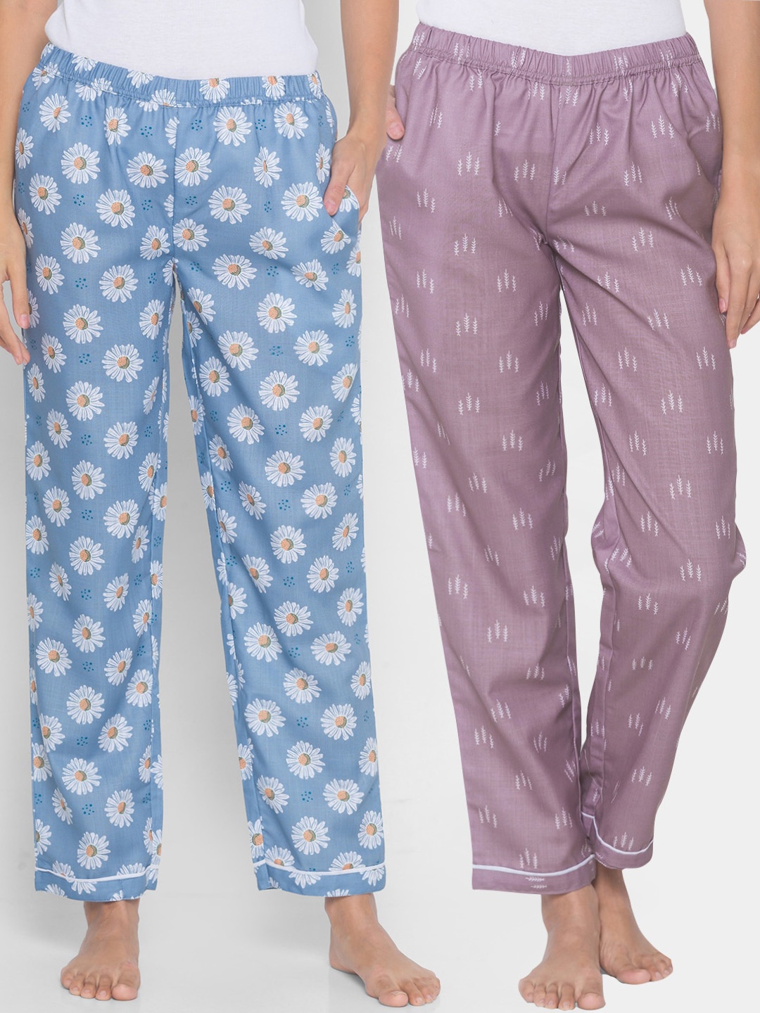 

FashionRack Women Pack of 2 Printed Cotton Lounge Pants, Purple