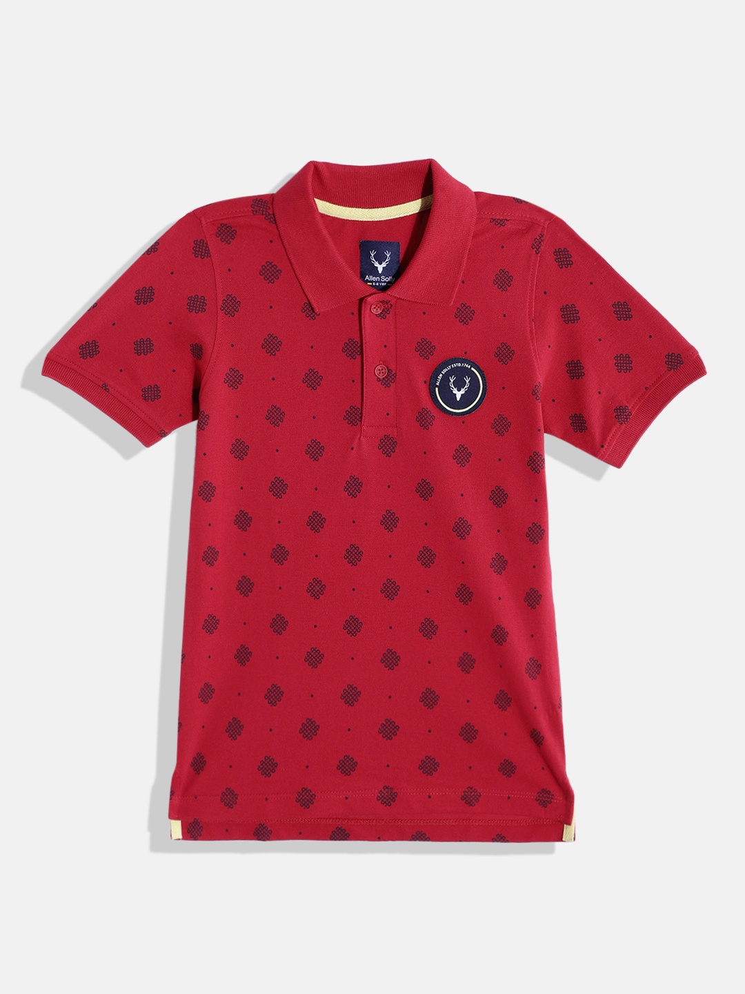 

Allen Solly Junior Boys Printed Polo Collar Pure Cotton Applique Detail T-shirt, Red