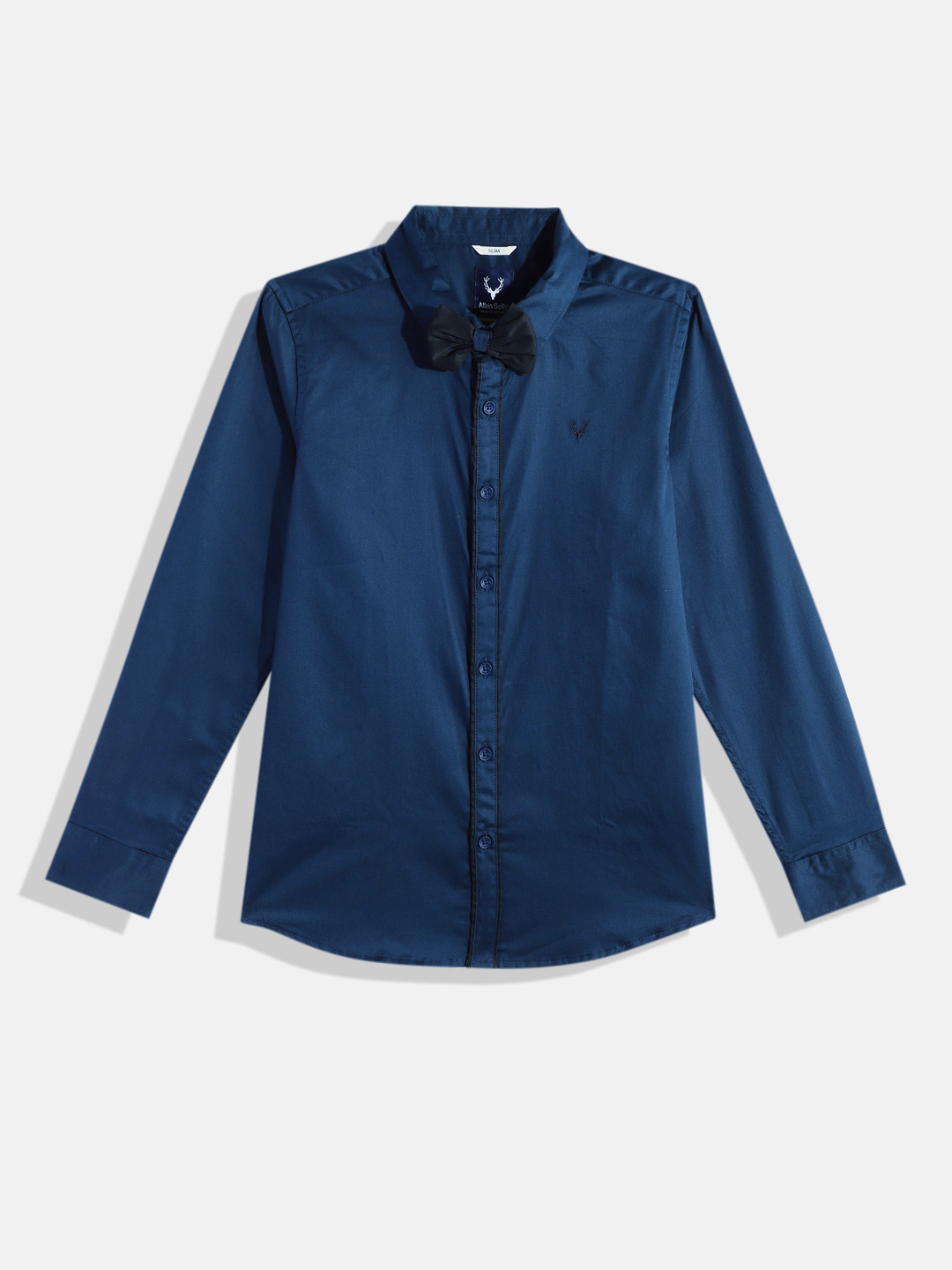 

Allen Solly Junior Boys Slim Fit Solid Opaque Pure Cotton Party Shirt With A Bow, Navy blue