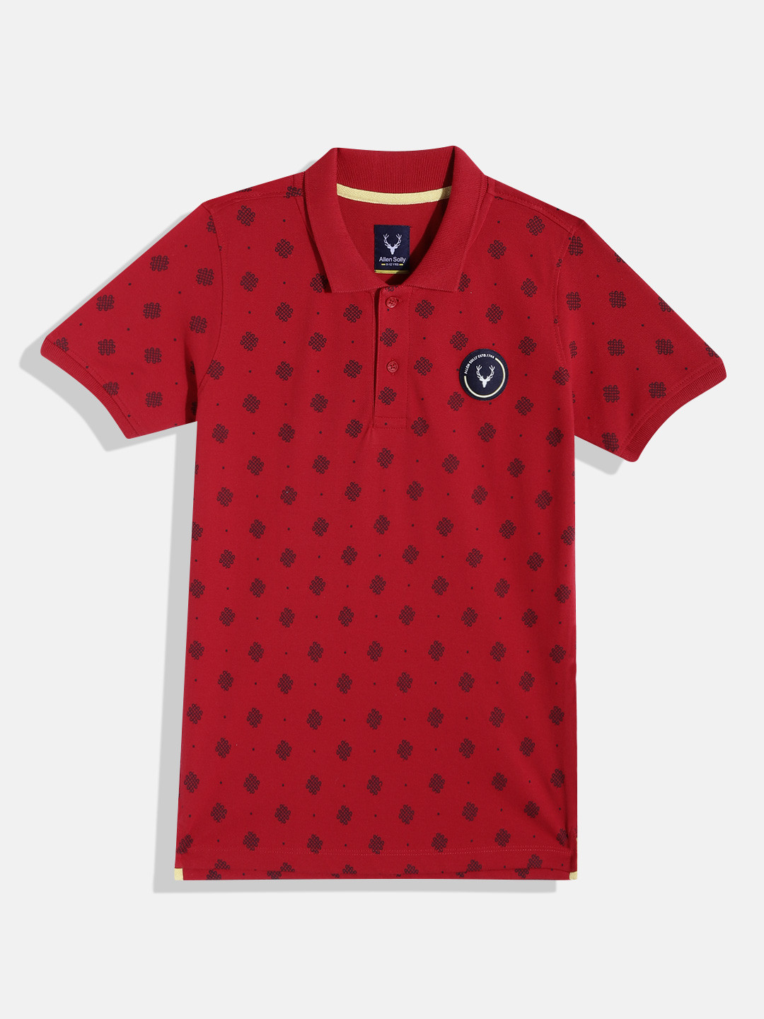 

Allen Solly Junior Boys Printed Polo Collar Pure Cotton Applique Detail T-shirt, Red