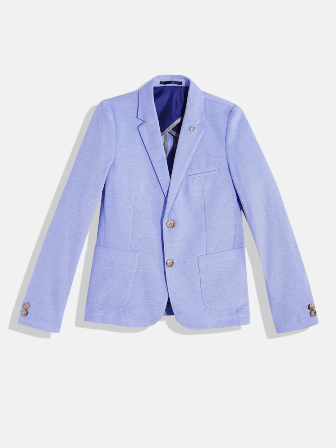 

Allen Solly Junior Boys Self Design Pure Cotton Single-Breasted Blazer, Blue