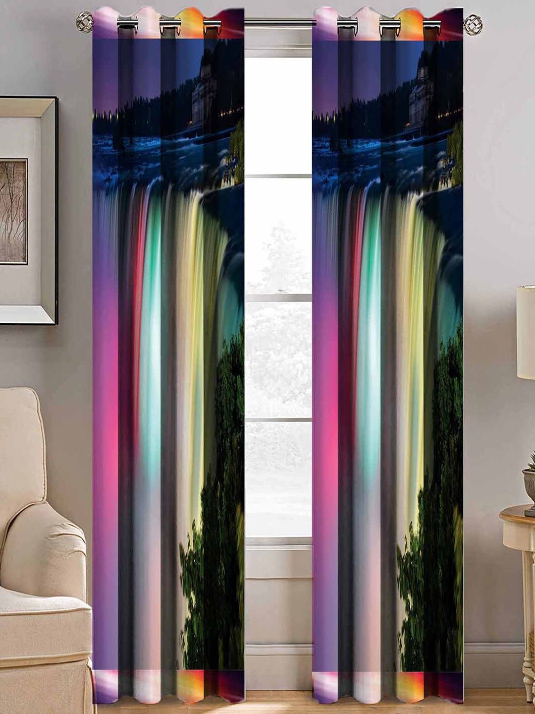 

BELLA TRUE Blue & Green Set of 2 Room Darkening Window Curtains