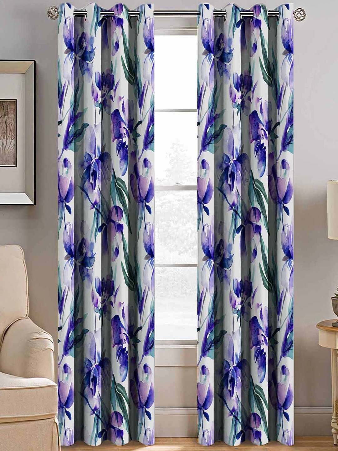 

BELLA TRUE White & Purple Set of 2 Floral Room Darkening Window