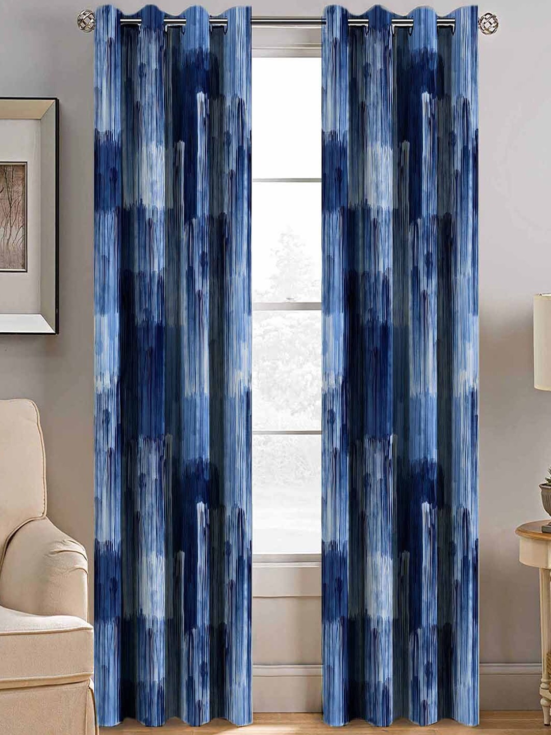 

BELLA TRUE Blue & Black Set of 2 Geometric Room Darkening Long Door Curtain