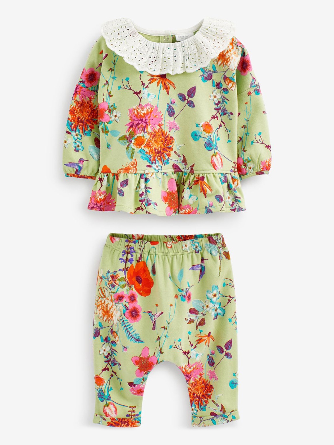 

NEXT Girls Floral Print Pure Cotton Top with Trousers, Sea green